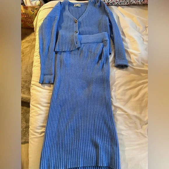 Anthropologie Blue Ribbed Sweater Set - Picture 4 of 6